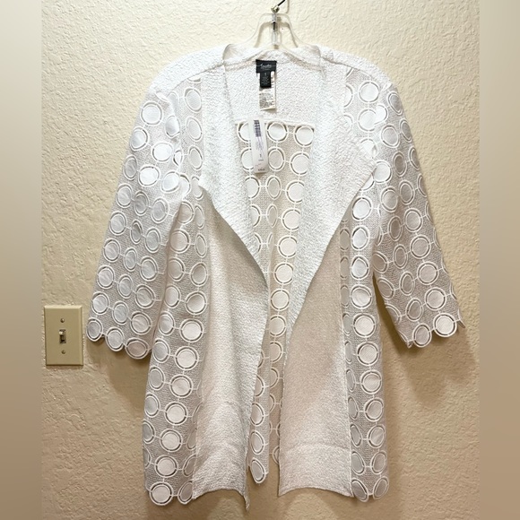 Chico's Jackets & Blazers - Travelers by Chico’s Collection   White Crochet  Cardigan Size 1